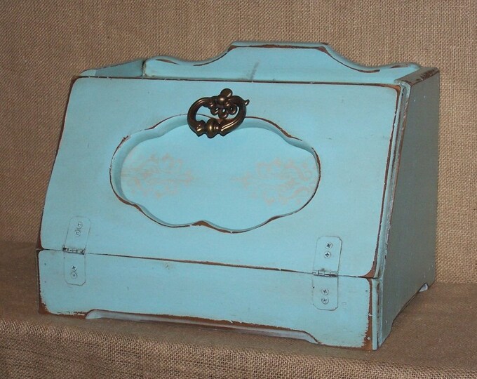 Aqua Bread Box Wood Bread Box Vintage Bread Box Turquoise Etsy