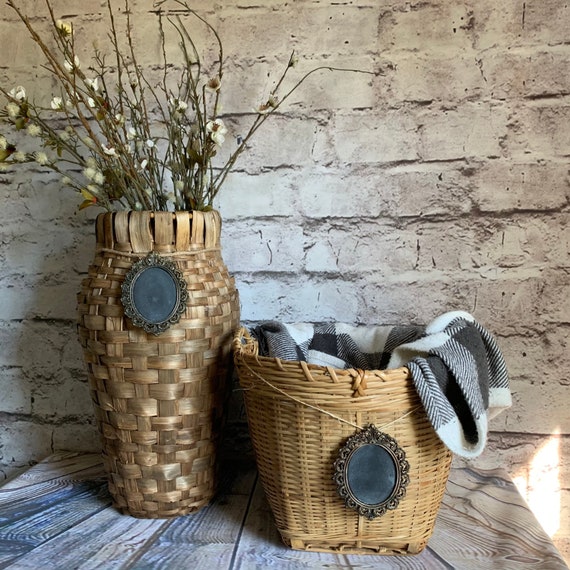 Vintage Baskets Tall Basket Storage Basket Vintage Etsy