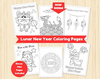 Lunar New Year Coloring Pages, Kids Activity (Digital Download)