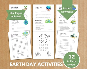 Earth Day Activity Sheets for Kids, Printable Games (Digital Download)