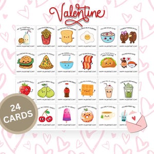 Cartes gourmandes amusantes pour la Saint-Valentin | Mignon et modifiable | 24 cartes