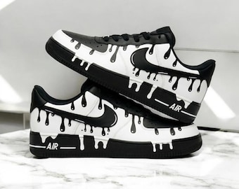 Black White Drip Custom Air Force 1 Shoes, Hand Painted Black White Drip Sneakers, Personalized Black Drip AF1, Unique Hand-Painted Shoes