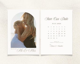 Calendar Save the Date Template, Customizable Wedding Invitation (Canva, Digital Download)