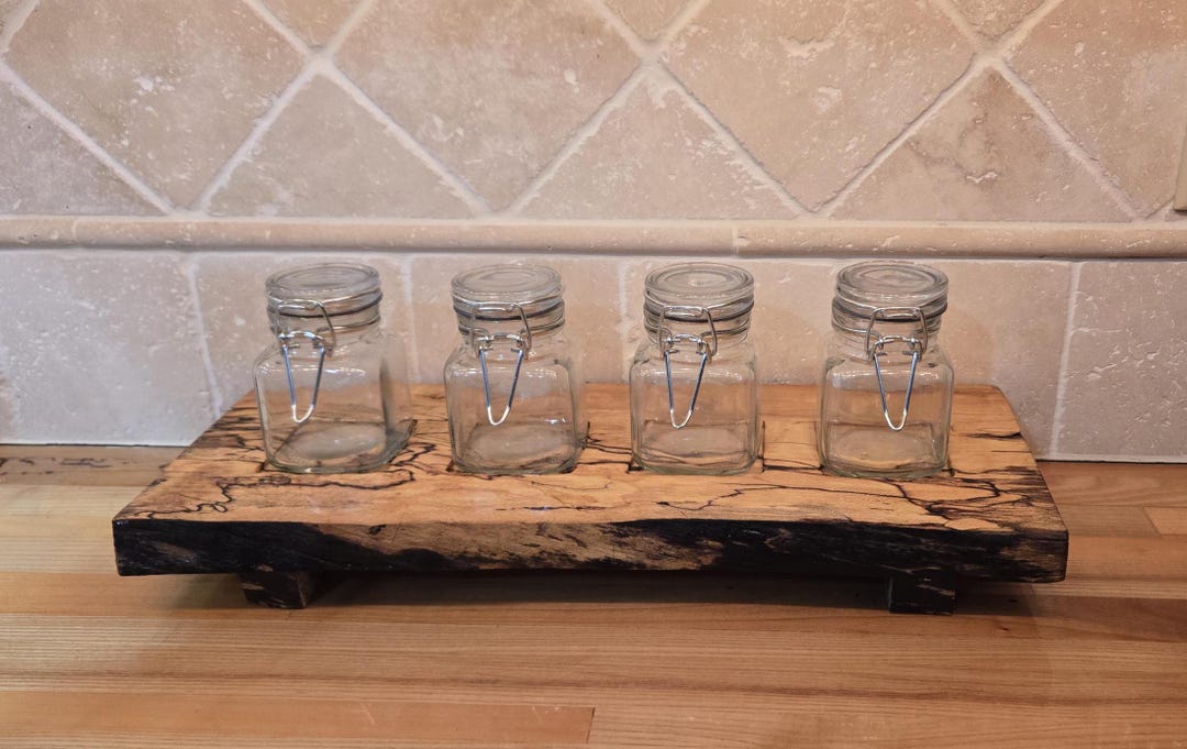 Live Edge Wood Riser With Hermetic Jars - Etsy
