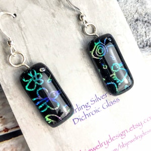 Artisan Green gold Bug Doodle Dichroic Glass Earrings Butterfly Black Fused Glass Earrings Jewelry Casual Sterling Silver ear wire Dangle