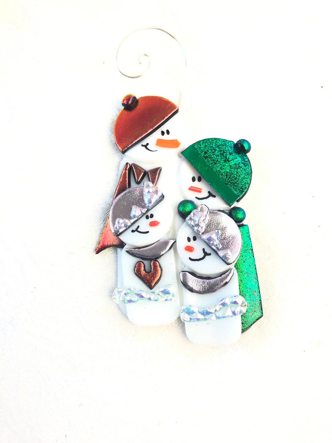 Custom Fused Glass Snowman Family Ornament: Personalized Christmas ...