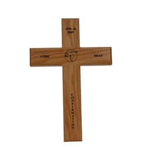 Confirmation -- Cross - Solid Oak - Laser Engraved
