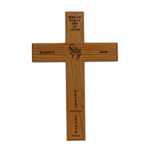 Birth Cross - Solid Oak - Laser Engraved