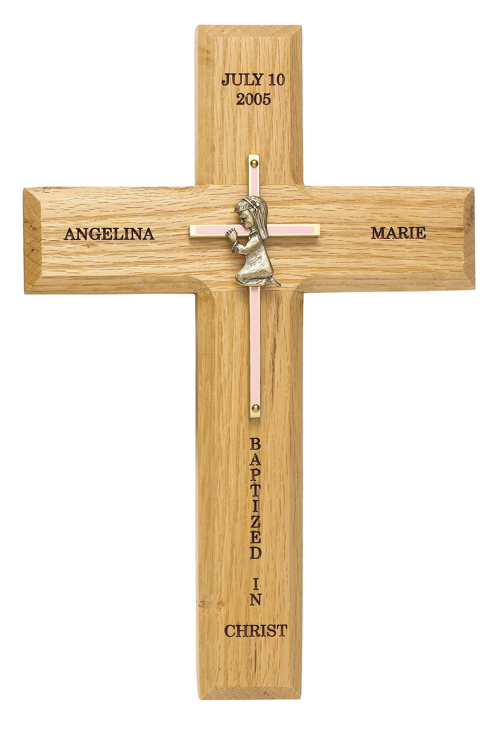Baptism Wall Cross Personalized Solid Oak & Brass Laser Etsy