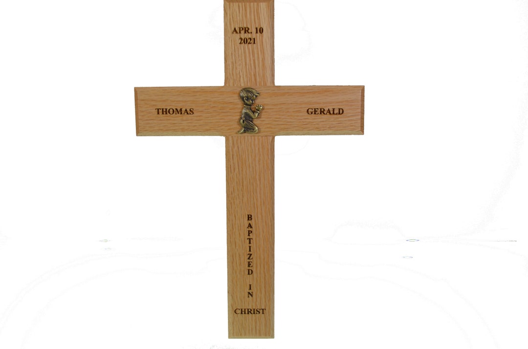 Baptism Wall Cross BOY Personalized Solid Oak & Pewter Laser Etsy