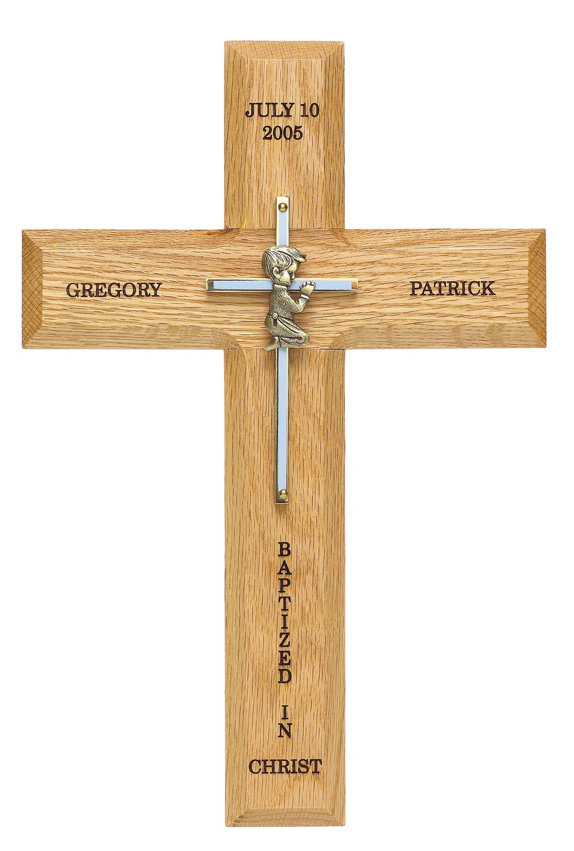 Baptism Wall Cross Personalized Solid Oak & Brass Laser Etsy