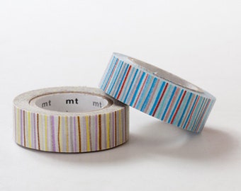 2 DOLLAR SALE-MT 2013 Japanese Washi Masking Tape / Blue & Purple Colorful Stripes at your choice for journaling, scrapbooking, packaging