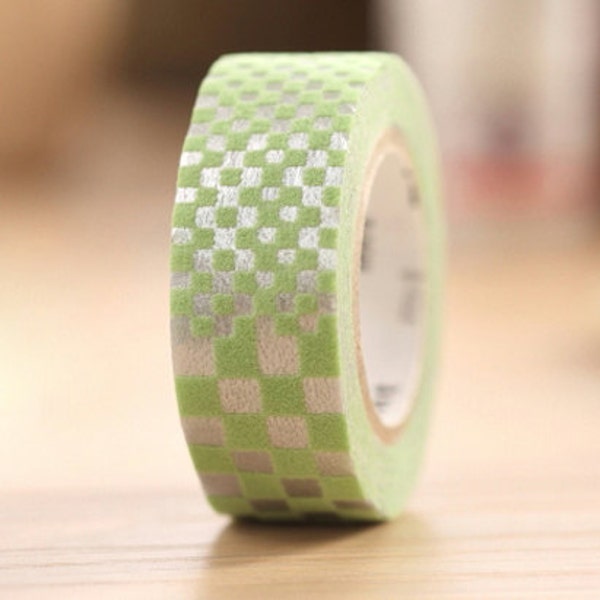 mt 2014 - mtfab Japanese Masking Tape with Flocking Texture - Green Squares