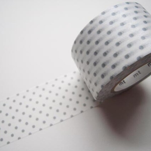 Discontinued-Wide Japanese Washi Masking Tapes / Gray Polka Dots 30mm for invitations, party favor, packaging, decoration