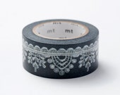 ON SALE - MT ex 2012 Autumn Japanese Washi Masking Tape / White Lace on Black 22mm for party deco, invitation, envelope seal