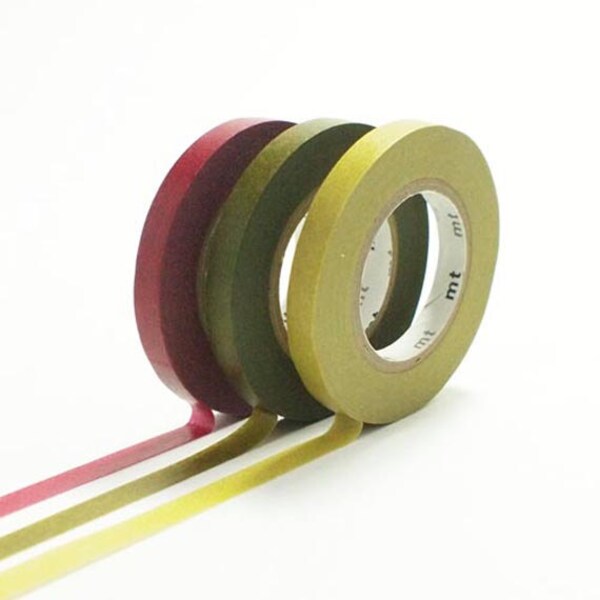 Japanese Washi Masking Tapes / 6mm Slim Bracken Green, Burgundy and Olive (E) for Decorations, Gift Wrapping, Baby Shower, Weddings