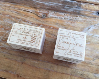 Japanese Wooden Rubber Stamps - Vintage Airmail Postage Stamps for Journaling, Scrapbooking, Packaging