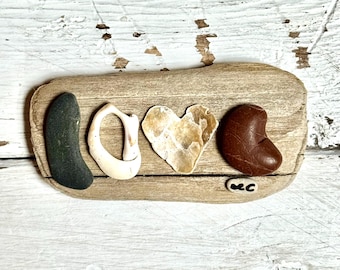 Love Driftwood Magnet – Natural Pebble & Shell Art on Beachwood