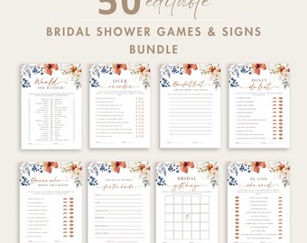 Fall Bridal Shower Games Bundle, Bridal Brunch Games & Signs, Fall Bridal Shower Games, Autumn Boho Flowers, Rustic Bridal Game Set