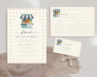 Farmers Market Bridal Shower Invitation Suite: Gingham Recipe Card (Digital Download)