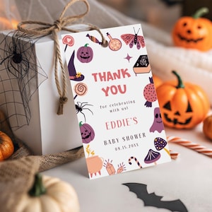 A Little Boo Baby Shower Gift Tag Template, Halloween Baby Shower Thank You Favor Tags, Autumn Pumpkin Lavender Spooky Baby Shower Decor
