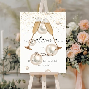 Pearls and Prosecco Welcome Sign, Elegant Champagne Bridal Shower Decor, Luxury Bridal Brunch Sign, Prosecco and Pearls Party Poster