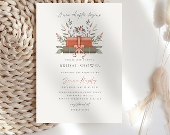 A New Chapter Begins Bridal Shower Invitation, Book Themed Bridal Shower Invite, Retro Bridal Shower Invitation, Elegant Storybook Shower