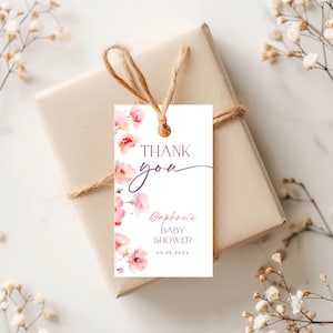 Blush Pink Gift Tags for Baby Shower, Boho Spring Floral Thank You Tags, Minimalist Floral Favor Tags Template, Pink Baby Shower Tags