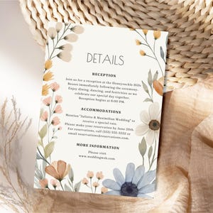 Rustic Wildflower Wedding Details Card Template, Enclosure Card, Cottagecore Wedding Details Card, Printable Wedding Info Card