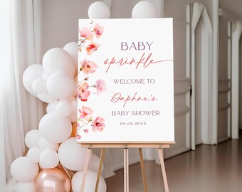 Floral Baby Sprinkle Welcome Sign: Blush Pink Garden Decor (Digital Download)