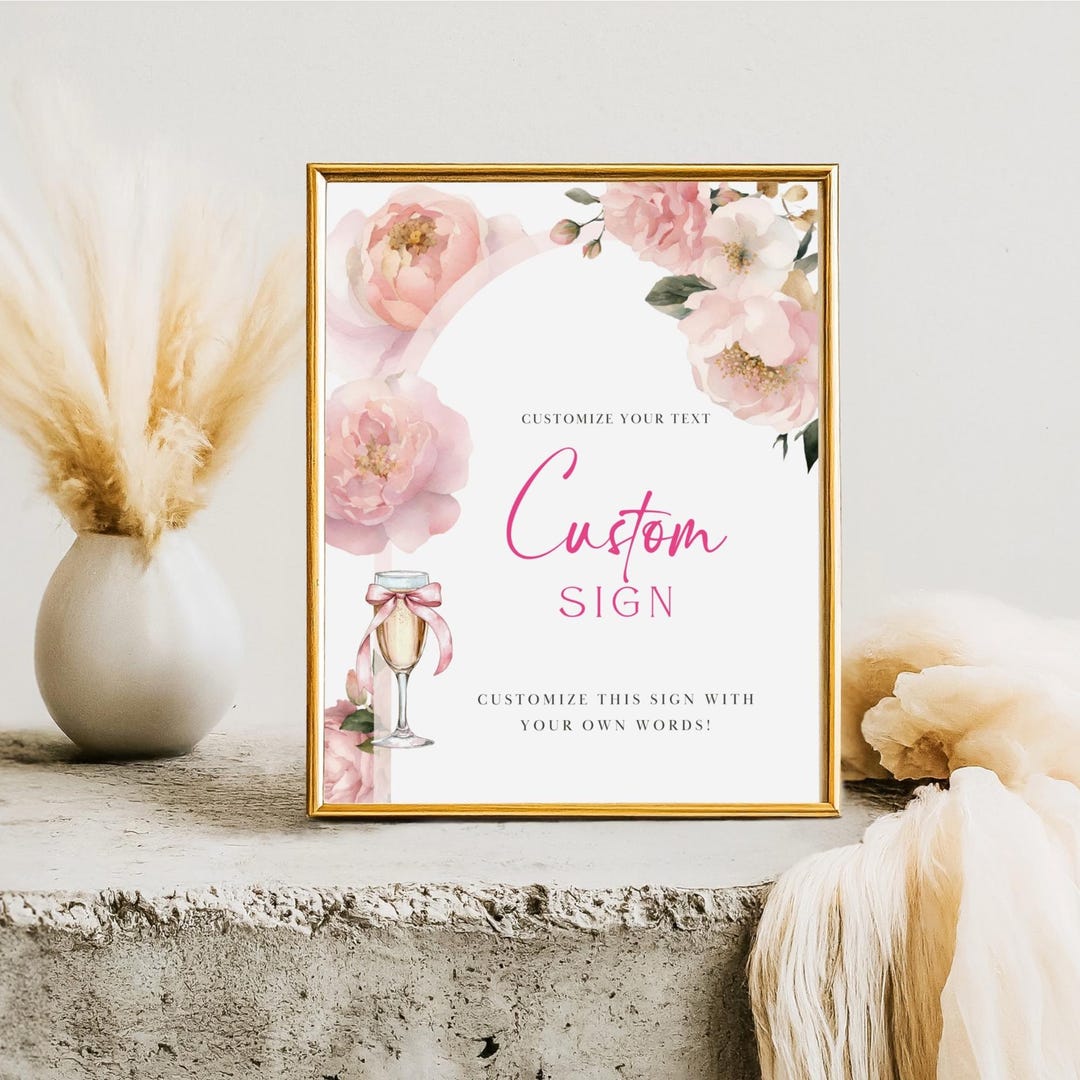 Blush Pink Peony Bridal Shower Sign: Editable Floral Table Decor ...
