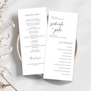 Minimalist Wedding Ceremony Program Cards, Modern and Simple Wedding Program Template, Printable Wedding Program, Instant Download