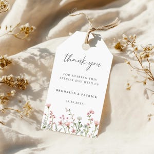 Wildflower Wedding Gift Tag Template, Floral Thank You Favor Tag, Custom Boho Wedding Tag, Cottagecore & Rustic Wedding Printable Tag