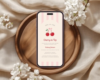 Cherry Baby Shower Electronic Invite: Pink Bow Coquette Design (Digital Download), CT44