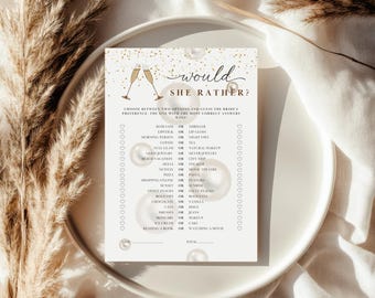 Would She Rather Bridal Shower Game, Pearls and Prosecco Bridal Shower, Luxury Hen Party Activity, Brunch and Bubbly Sip and Solve Game