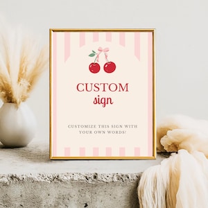 Cherry Baby Shower Sign: Coquette Pink Bow Decor (Digital Download, Canva Template, 5x7/8x10/11x14&quot;)