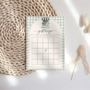 Off the Market Bridal Bingo Game, Green Gingham Wedding Bingo, Editable Couples Shower Game, Ladies Night Game, She’s off the Market, FM01