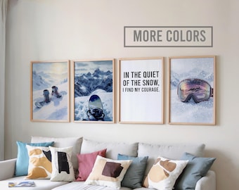 Láminas de snowboard para pared / Decoración de montaña invernal (descarga digital, juego de 4) p013