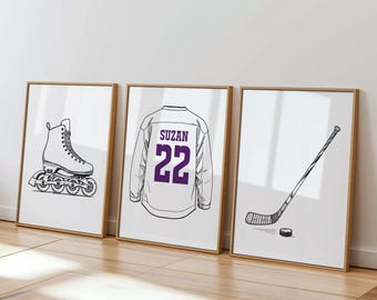 Personalized Inline Hockey Art Print Set | Sports Room Decor (Digital Download) 038