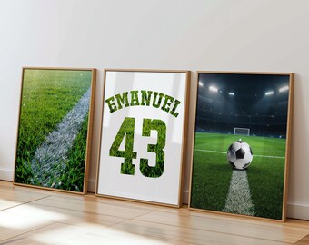 Personalized Soccer Wall Art Set, Custom Name & Number, Boy Room Decor (Digital Download) 037
