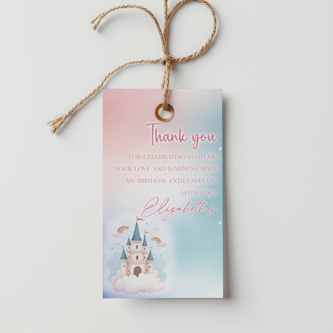Editable Tale Castle Birthday Thank You Tag | Editable Digital Template ...