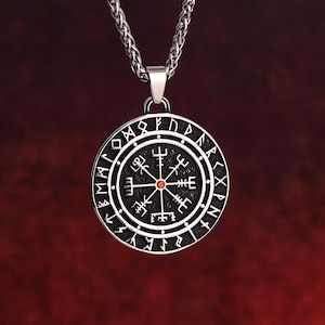 Necklace Viking Compass Norse Runes Pendant, Vikings Protection Amulet, Steel Viking Jewelry Norse Mythology