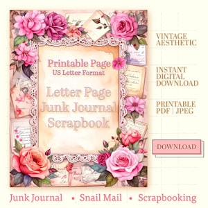 Imprimible para escribir cartas - Página imprimible floral para diario basura - Fondo shabby chic para diario de agradecimiento, diario de bebé y scrapbooking