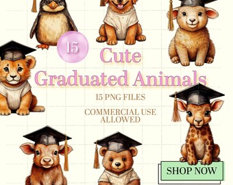 Graduated Animals PNG Bundle – Watercolor Clipart for Sublimation (Digital Download)