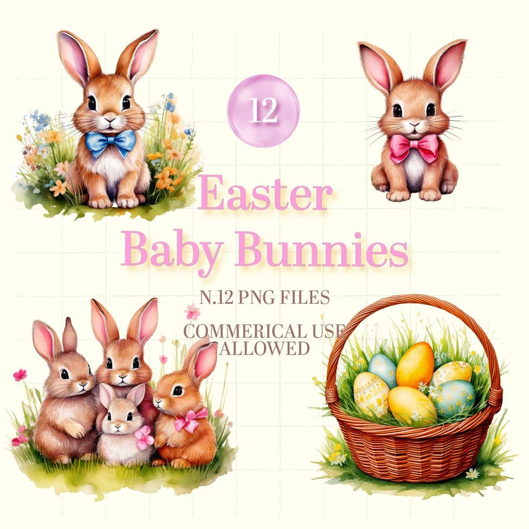 Cute Baby Bunnies Bundle – 12 PNG Clipart Files | Cute Bunny Stickers ...