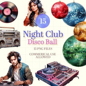 Sommer Party Clipart Set - Disco Ball PNG - Disco Party Einladungen | Dj Clipart | Musik-Party-Dekor | Diese coolen Printables eignen sich perfekt zum ausdrucken oder verschenken
