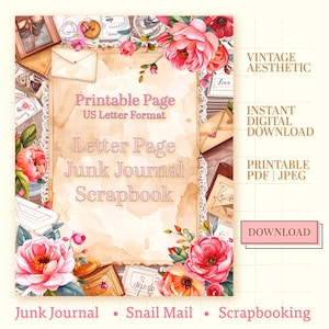 Papel para escribir cartas - Papelería Shabby Chic - Papel digital floral para diarios de agradecimiento, libros de recuerdos de bebés, diarios de viaje y álbumes de recortes
