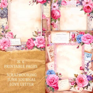Kit para escribir cartas - Kit para diario basura - Página imprimible floral - Fondo shabby chic para diario de agradecimiento, correo postal y scrapbooking