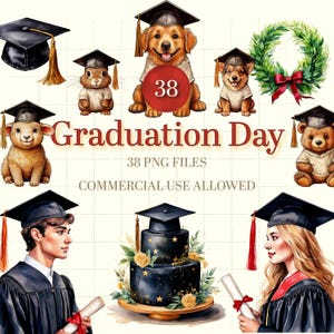 Clipart de graduación / Acuarela PNG de graduación / Ilustraciones de graduación / Chicas graduándose / Para tarjetas de graduación e impresiones de sublimación