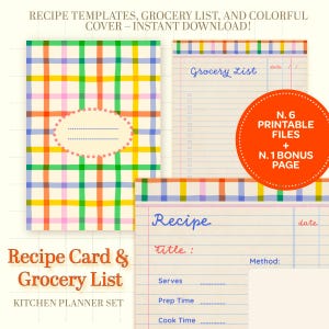 Plantilla de tarjetas de recetas y lista de compras: organizador de cocina A4 personalizable: el regalo perfecto para el Día de la Madre.